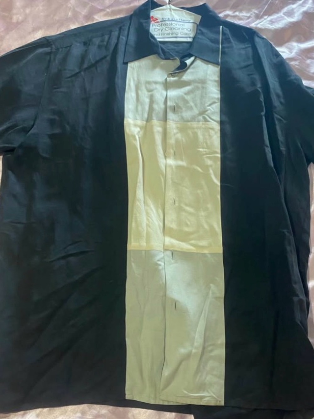 Source Unknown Black and Cream Panel Short Sleeve Shirt